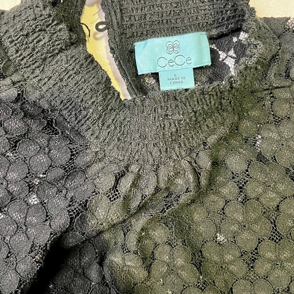 CECE Black lace flutter sleeve smocked top size M‎ - Picture 10 of 14